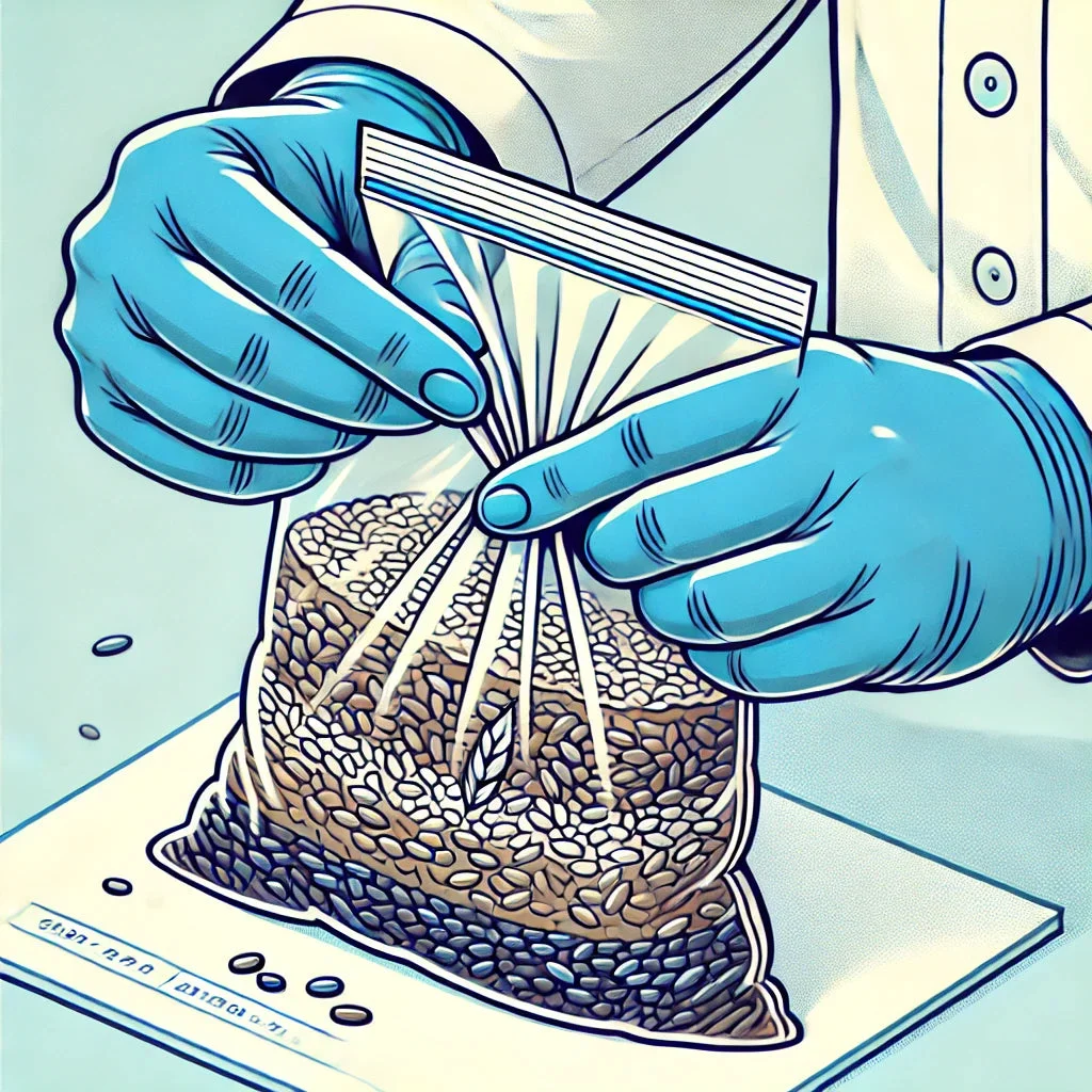 DALL_E_2024-10-07_20.43.52_-_A_clean_cartoon-style_illustration_in_the_original_style_showing_blue-gloved_hands_sealing_a_transparent_bag_filled_with_mixed_grain_and_substrate._T